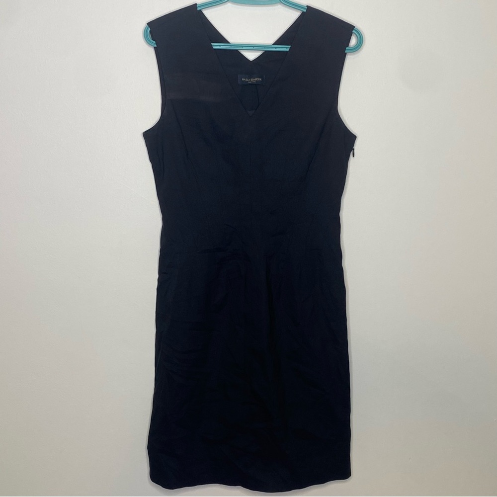 PIAZZA SEMPIONE Navy Silk V-Neck Knee-Length Dress Size 44it 8US - Picture 5 of 14